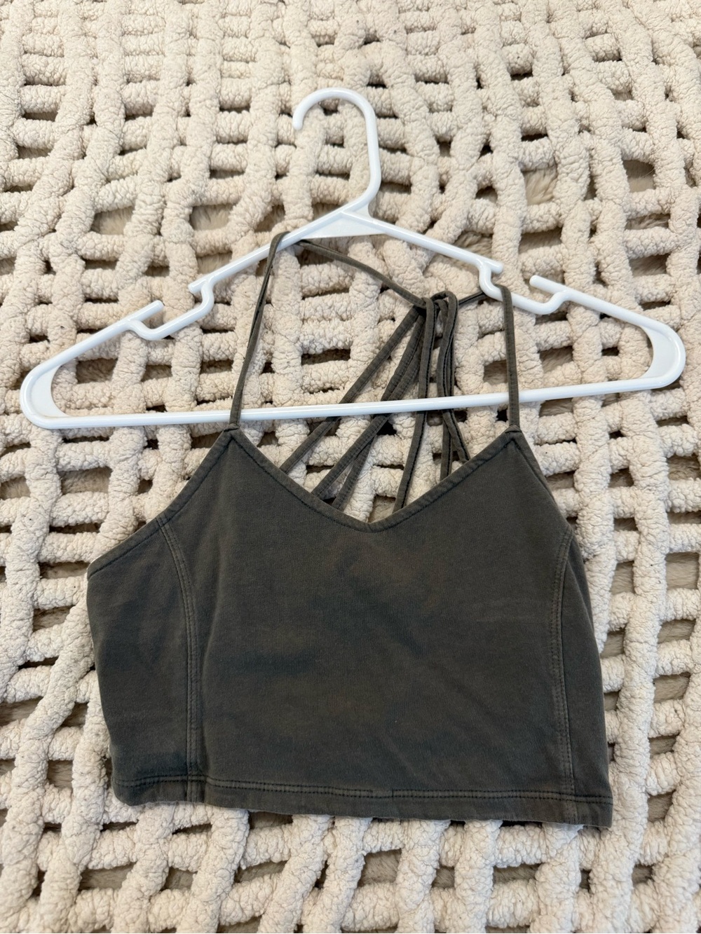 American Eagle Outfitters Olive Green Strappy Cropped Tank
